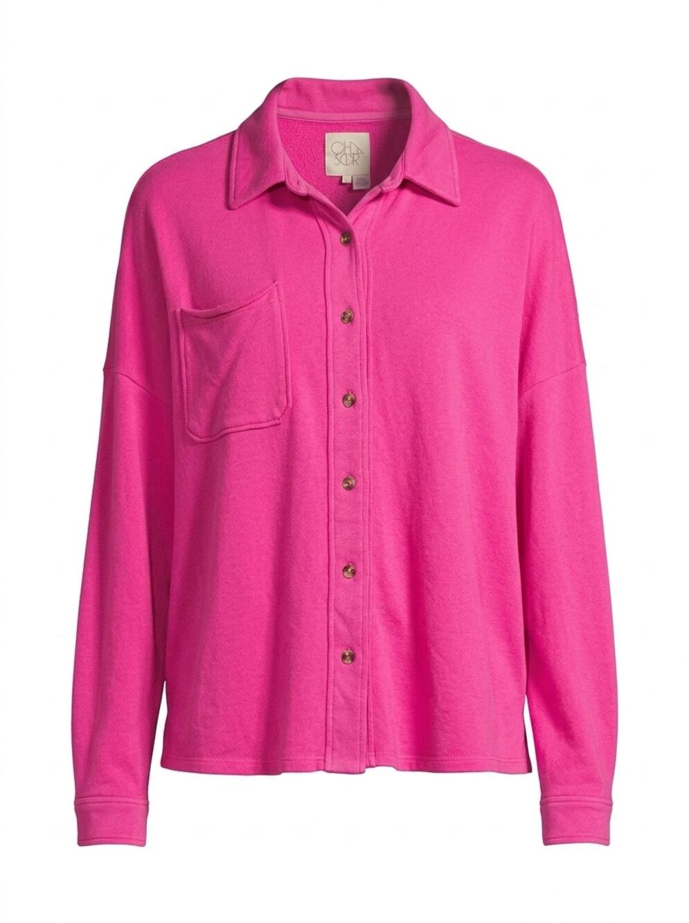Chaser Pink Knit Long Sleeve Pocket Button-Up Shirt Women Size L